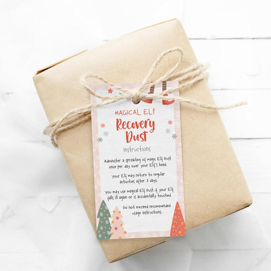 editable girl elf on the shelf magic dust gift tag on wrapped gift