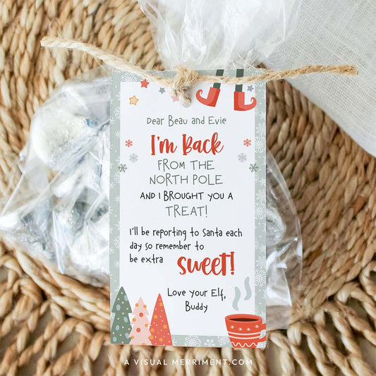 elf on the shelf i’m back mug gift tag tie to bag of candy treats
