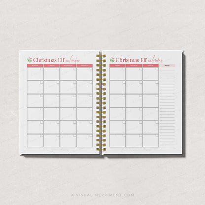 red elf on the shelf calendar pages open in binder