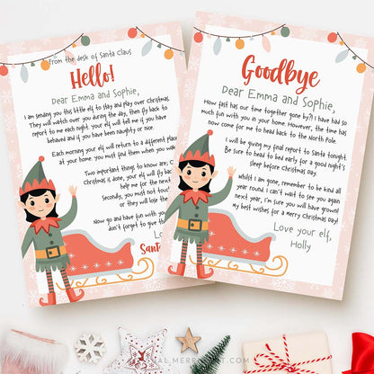 girl elf on the shelf hello & goodbye printable letter templates