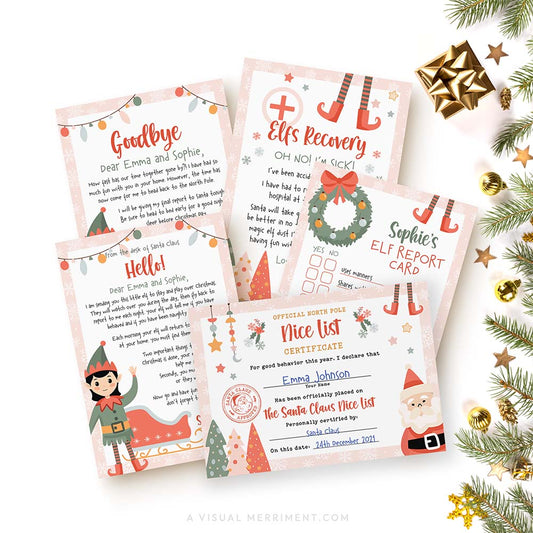 first arrival girl elf on the shelf printable letters bundle with 5 template pages and christmas decor