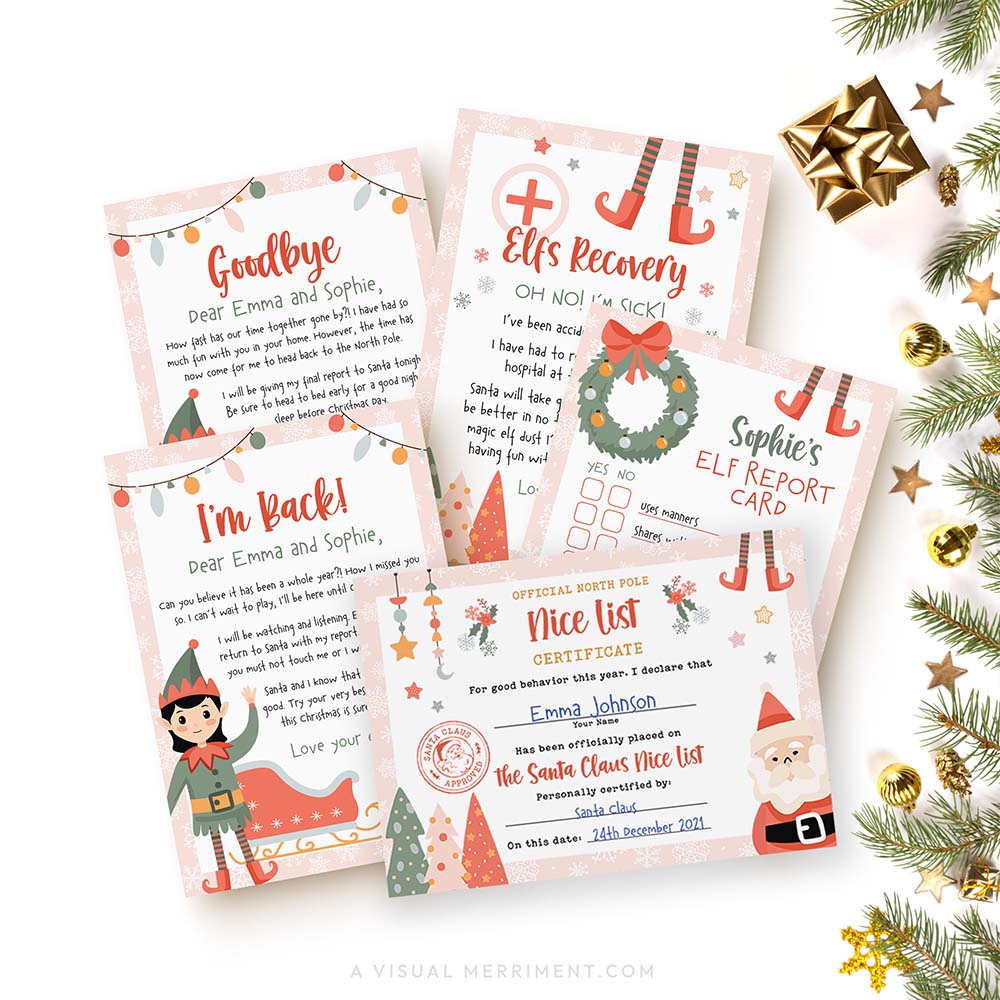 Girl Elf on the shelf I'm back letters bundle with 5 template pages and christmas decor