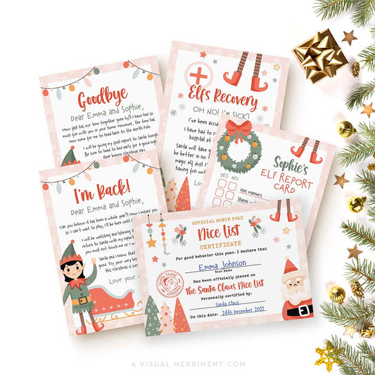 Girl Elf on the shelf I'm back letters bundle with 5 template pages and christmas decor