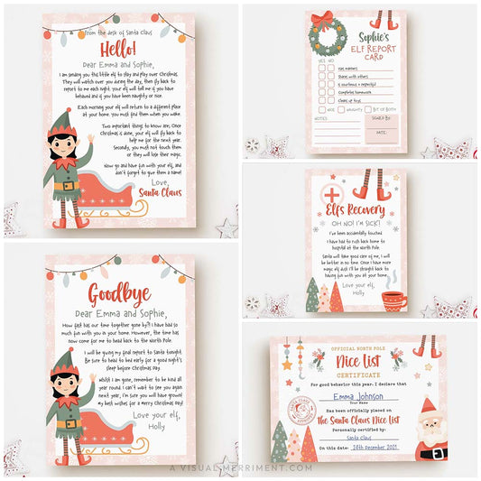 girl christmas elf 5 pages of editable pink templates