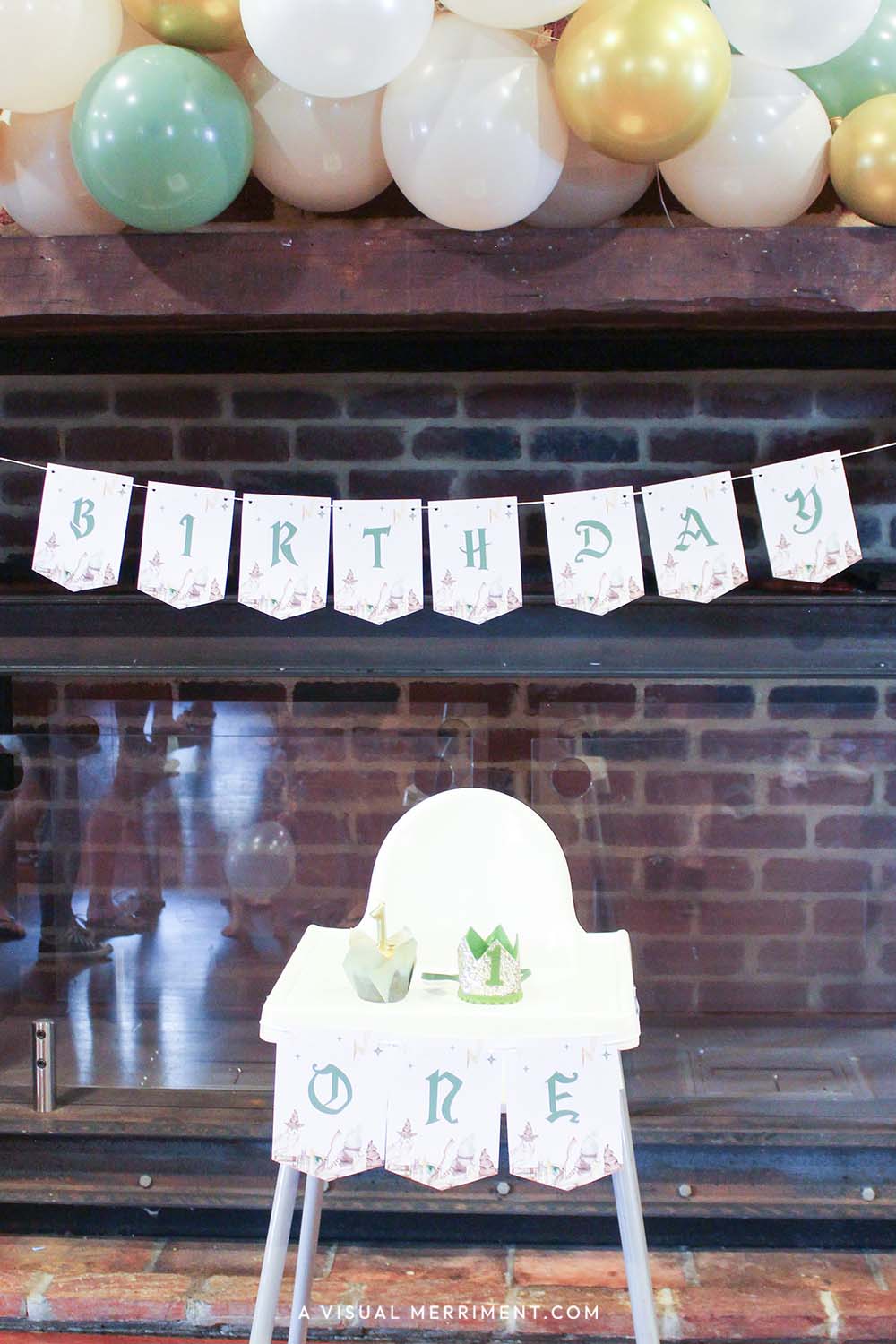 harry potter inspired birthday with one banner on high chair and hanging birthday banner template
