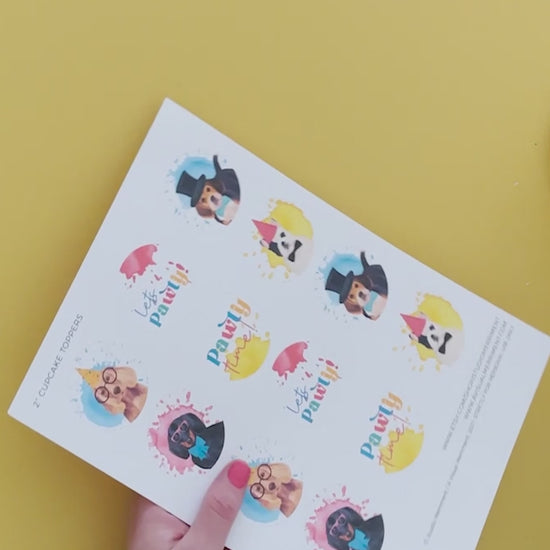 video of cutting and assembling party dog printable cupcake toppers