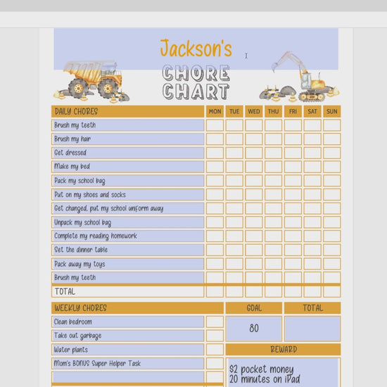 how to edit editable printable construction chore chart pdf video