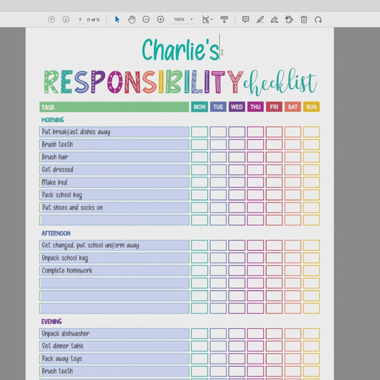 Editing rainbow editable responsibility checklist PDF video