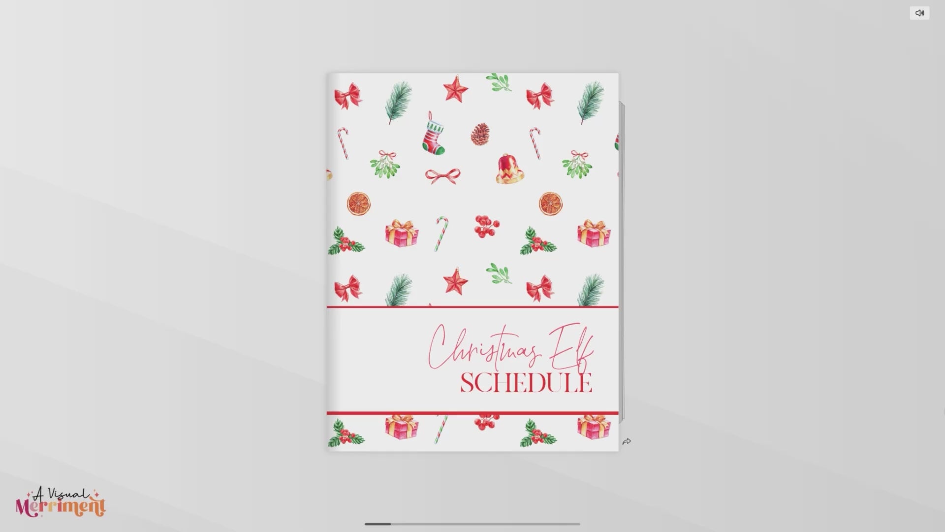 Video flipping through red christmas elf schedule planner 17 pages