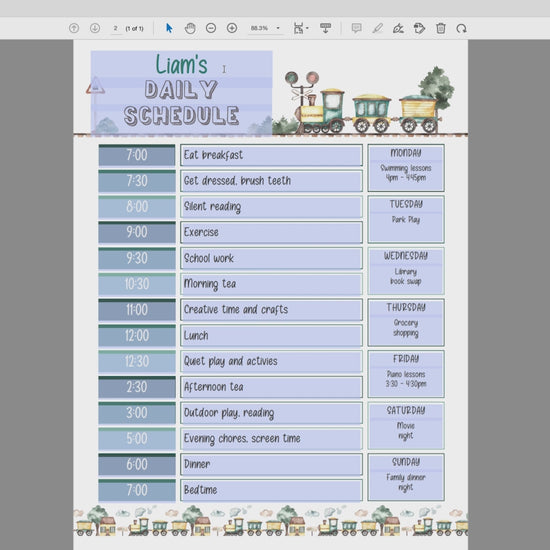 how to edit vintage train editable printable daily schedule video