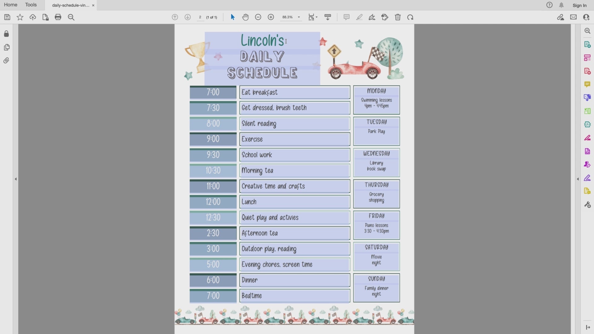 how to edit race car editable printable daily checklist video