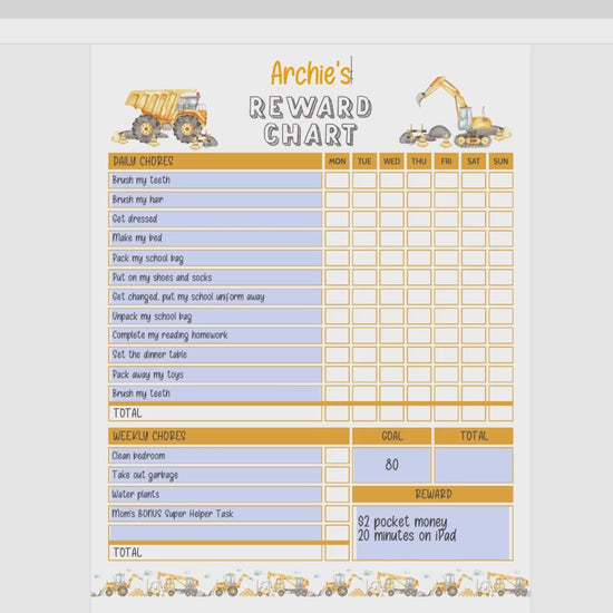 how to edit construction editable printable weekly reward chart video