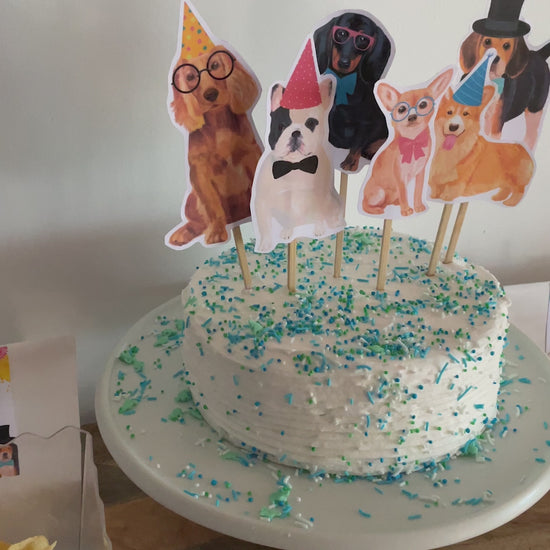 video of party dogs printable cake toppers on cake
