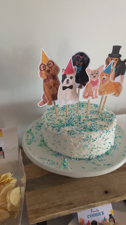 video of party dogs printable cake toppers on cake