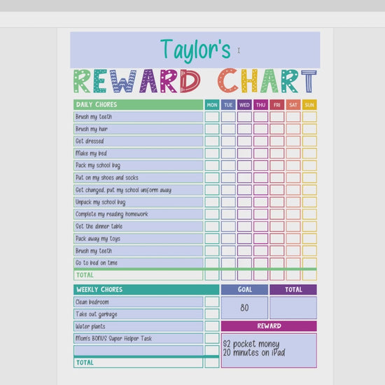 video for how to edit rainbow reward chart PDF