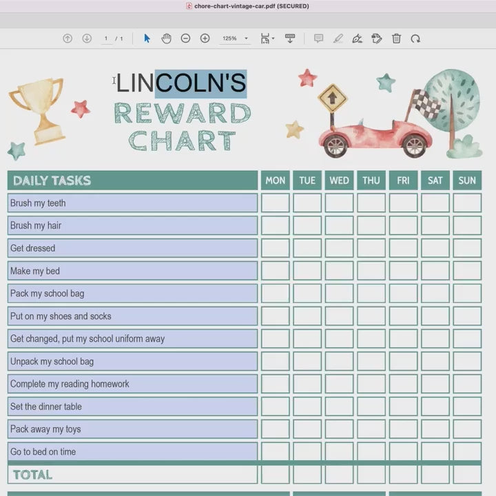 how to edit race car printable template reward chart video
