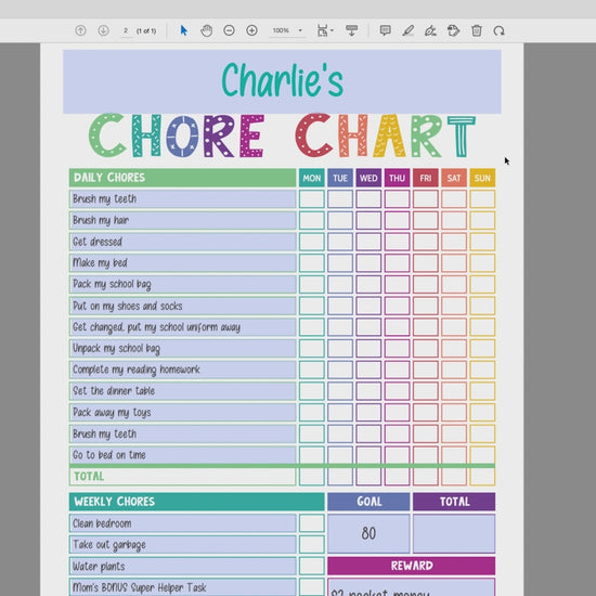 Editing a rainbow editable chore chart PDF video