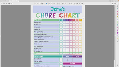 Editing a rainbow editable chore chart PDF video