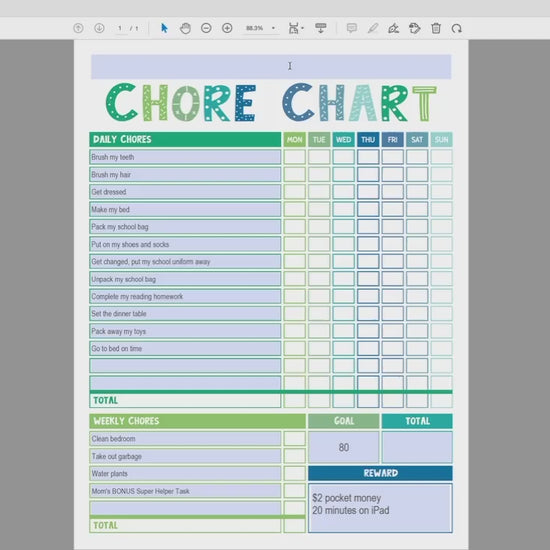 how to edit blue & green editable printable chore chart  video