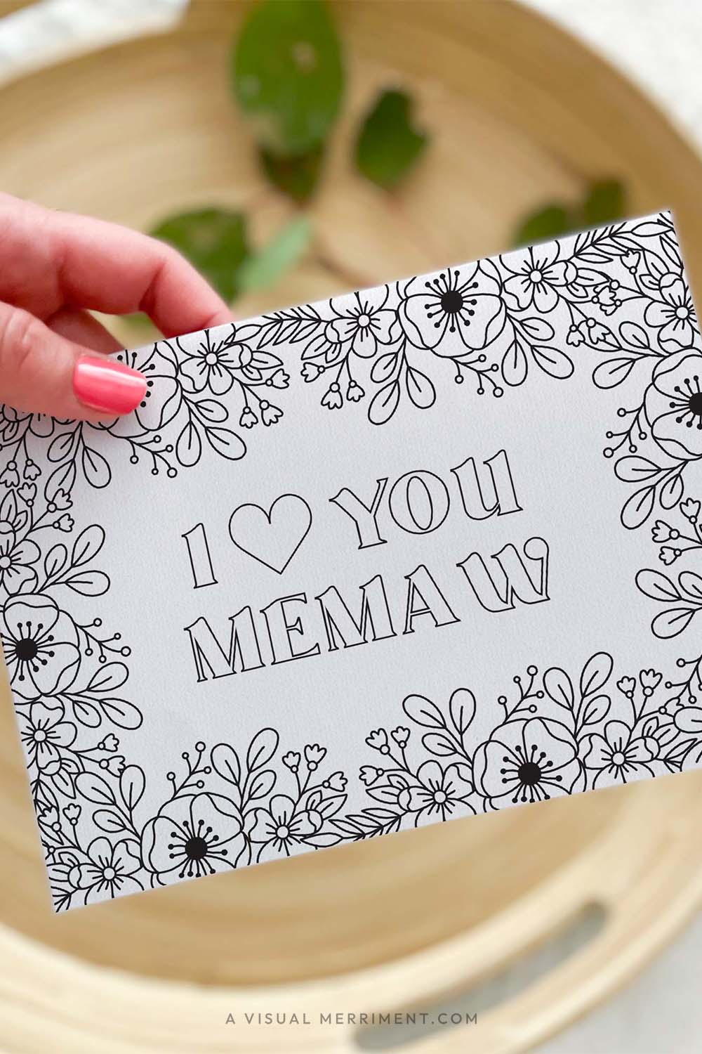 Vertical Hand holding I love you Memaw kids mothers day coloring card