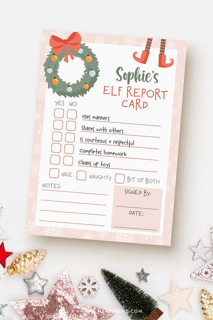 Vertical naughty or nice report card printable girl elf on the shelf