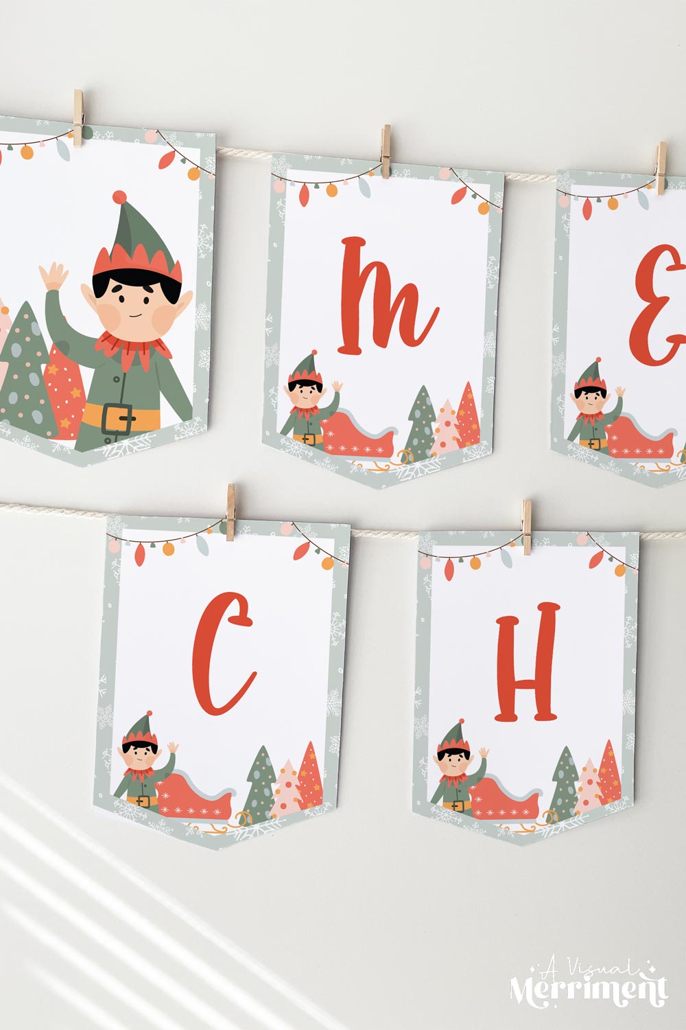 vertical hanging merry christmas elf banner sign printable