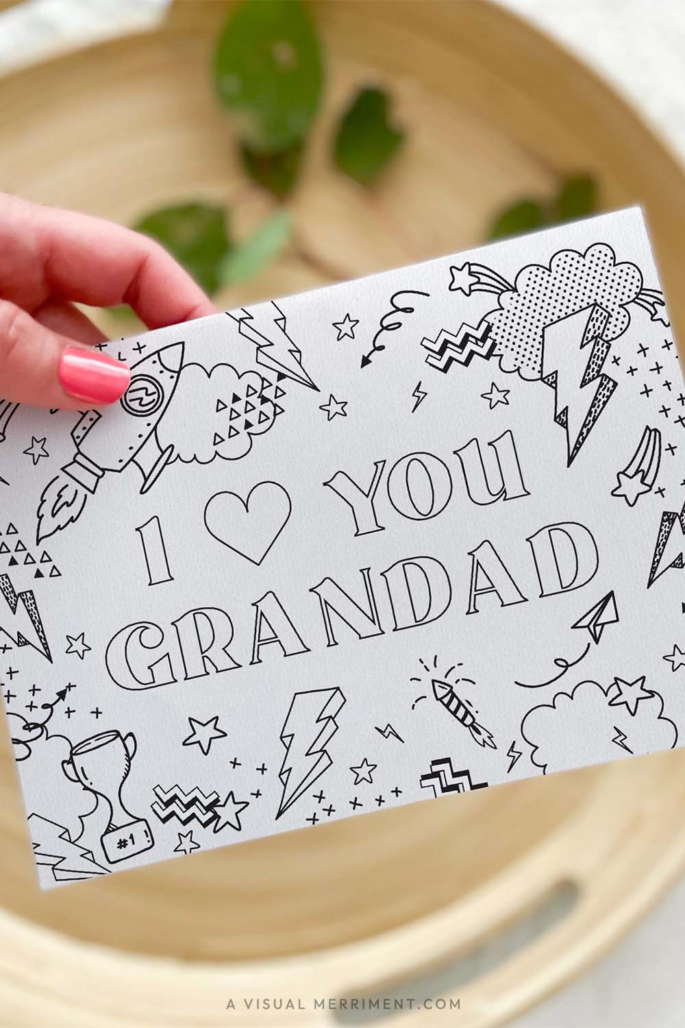 Vertical Hand holding I love you grandad kids fathers day coloring card