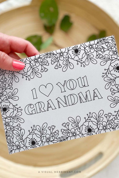Vertical Hand holding I love you Grandma kids mothers day coloring card