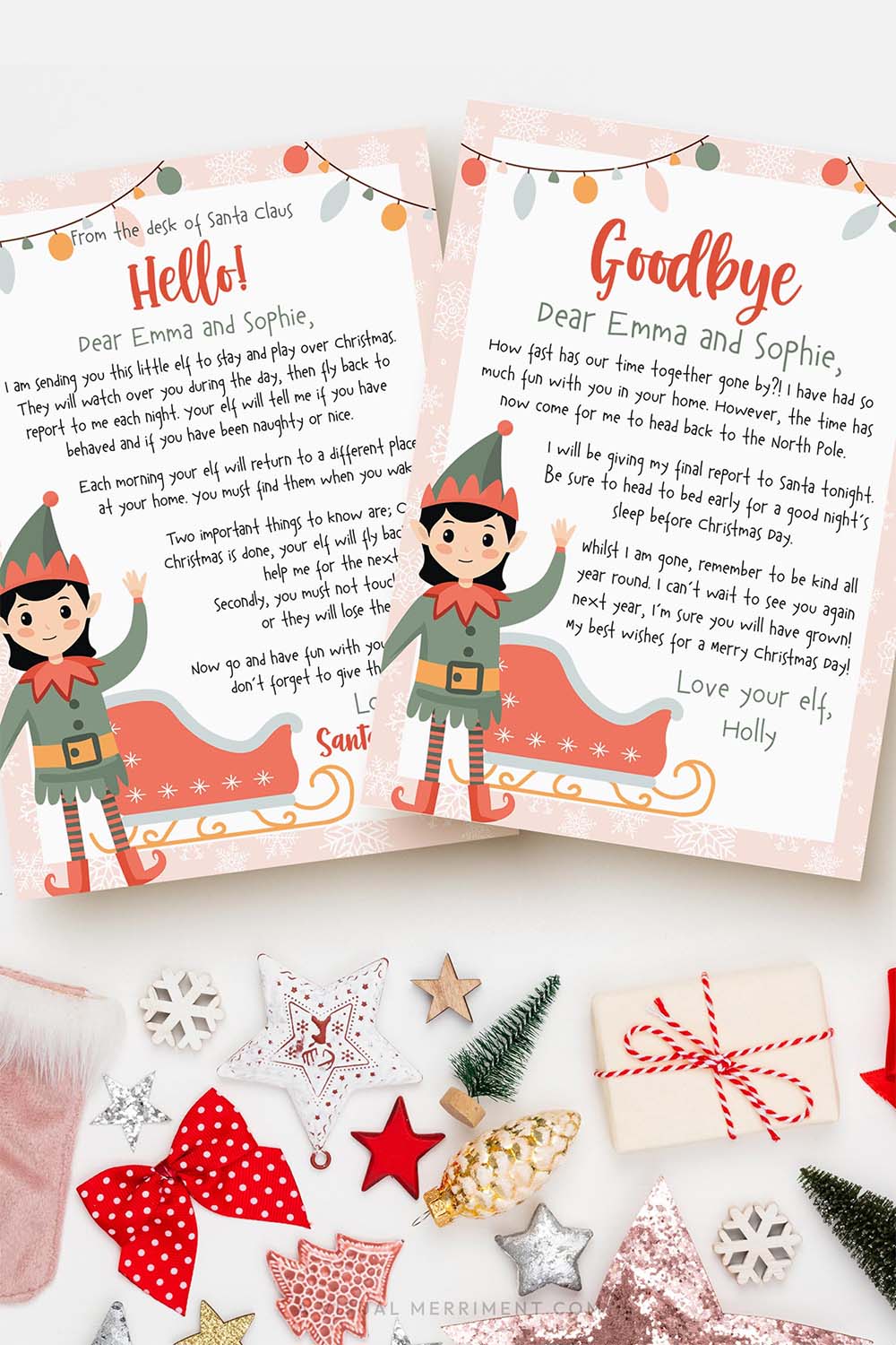 vertical pink elf on the shelf printable letter templates with christmas decor
