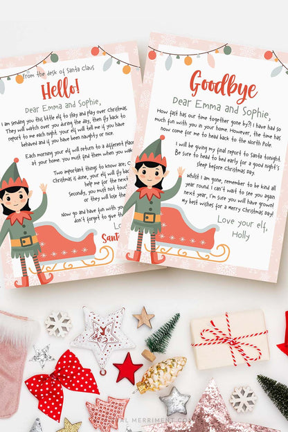 vertical pink elf on the shelf printable letter templates with christmas decor