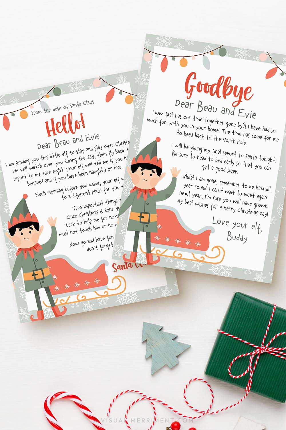 vertical Elf on the shelf first arrival & goodbye printable letter templates and christmas elements