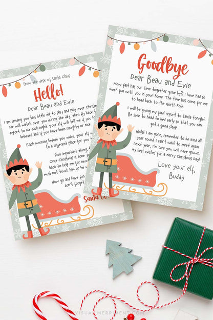 vertical Elf on the shelf first arrival & goodbye printable letter templates and christmas elements