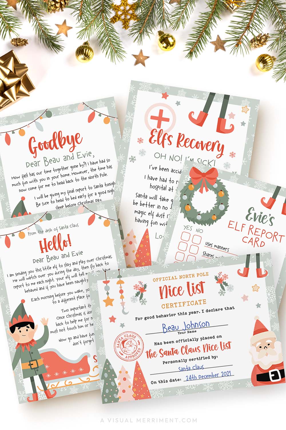 vertical Elf on the shelf printable letters bundle with 5 template pages and christmas decor