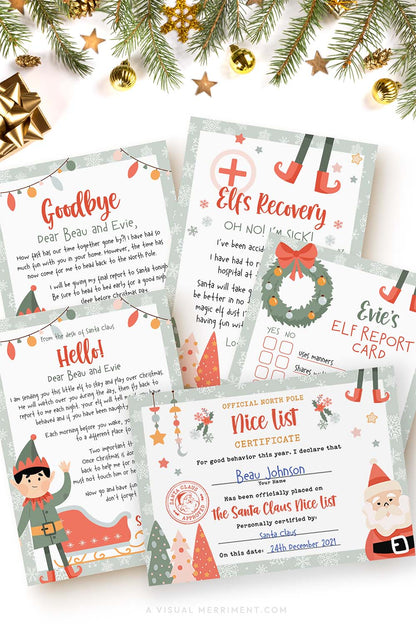 vertical Elf on the shelf printable letters bundle with 5 template pages and christmas decor