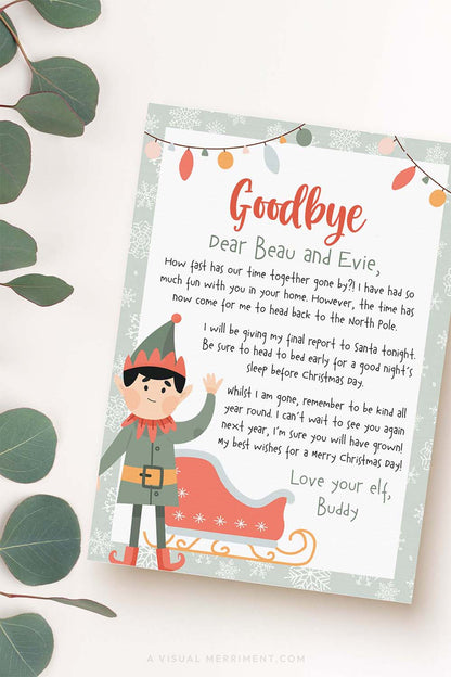 vertical goodbye printable arrival letter from elf on the shelf with leaves
