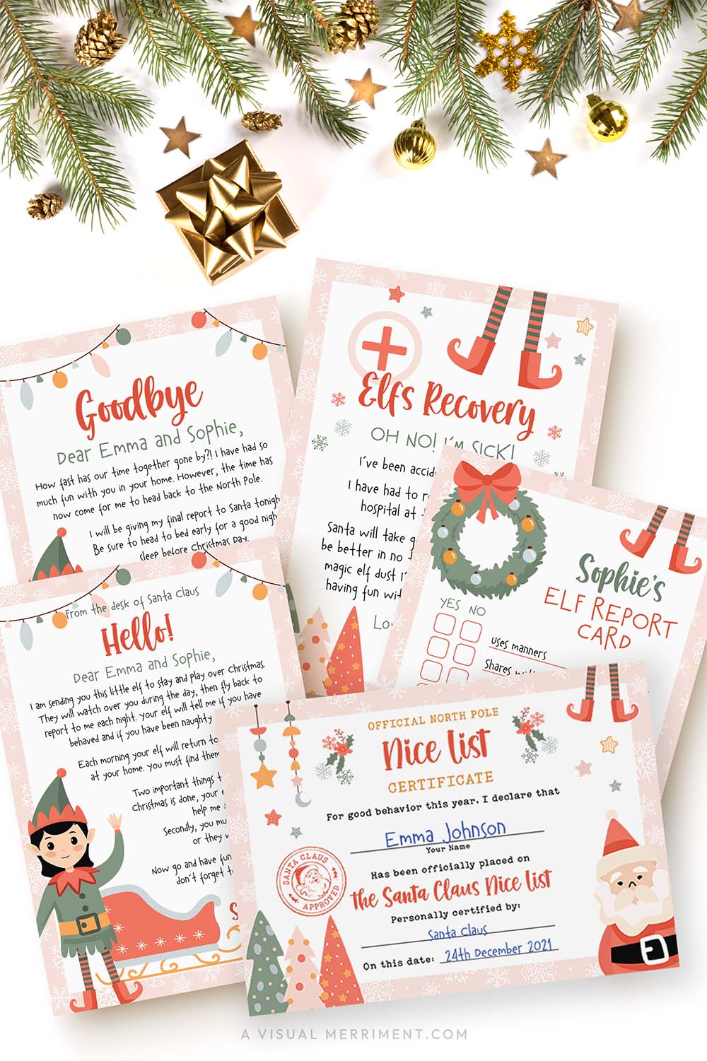 vertical first arrival girl elf on the shelf printable letters bundle with 5 pages