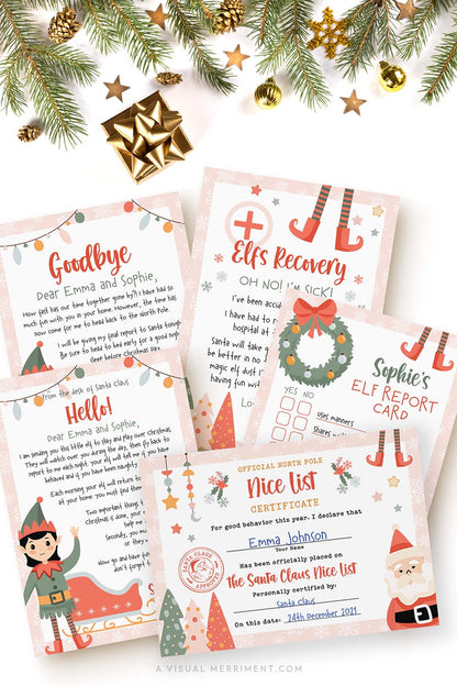vertical first arrival girl elf on the shelf printable letters bundle with 5 pages