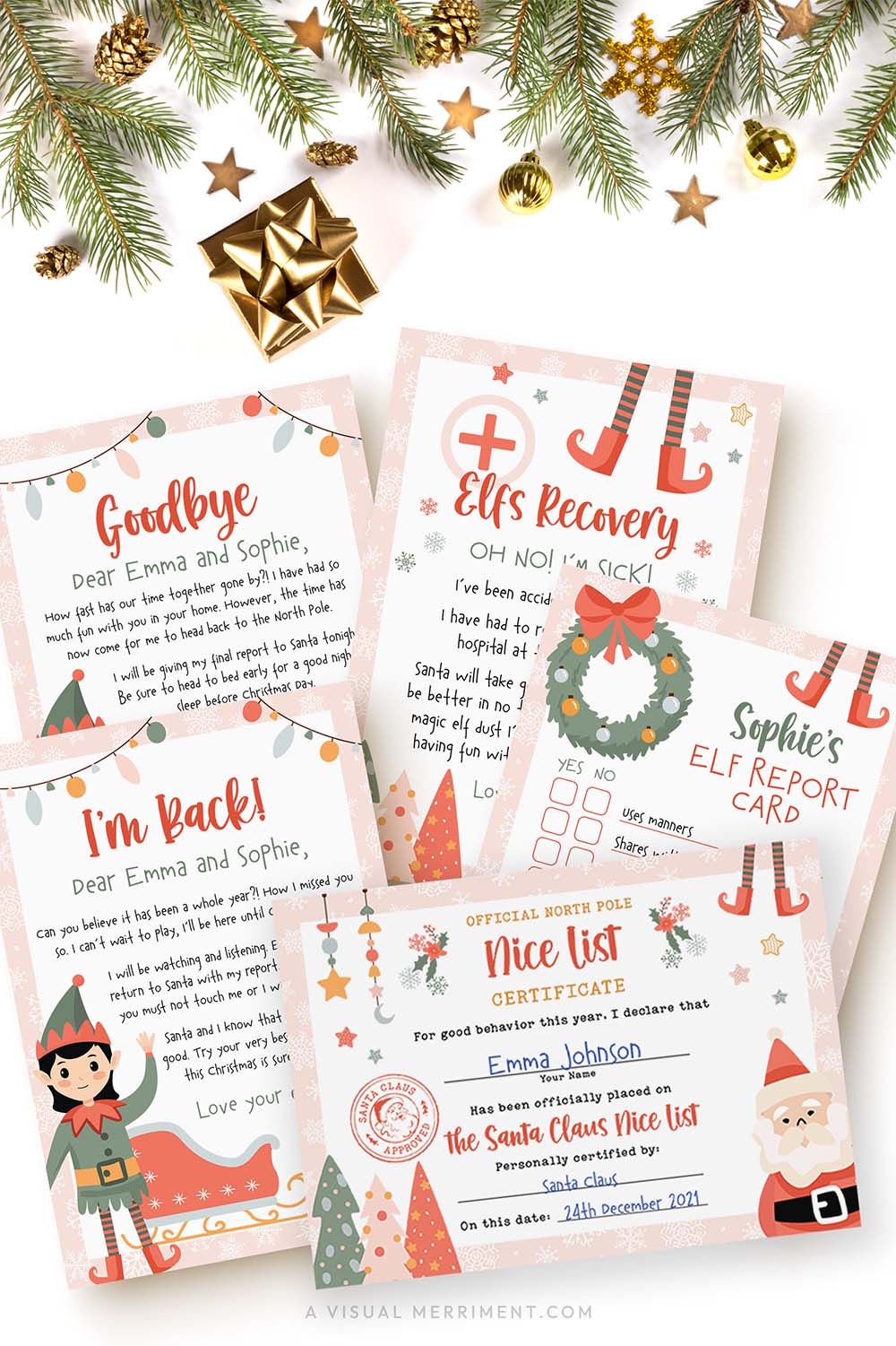 vertical Girl Elf on the shelf I'm back letters bundle with 5 pages and christmas decor