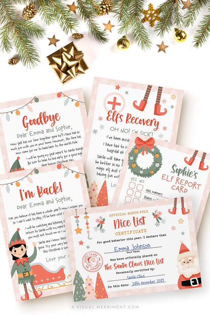 vertical Girl Elf on the shelf I'm back letters bundle with 5 pages and christmas decor